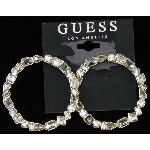 New Guess Medium Crystal Medium Hoop Earrings - Picture 2 of 2